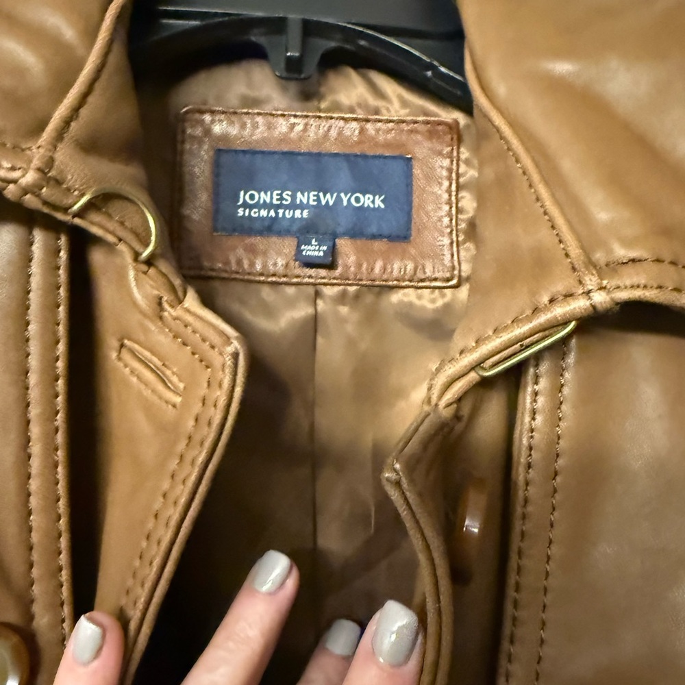 Jones New York Tan Leather Trench Coat - Picture 3 of 12